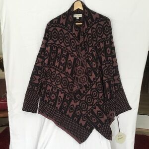 Knox Rose Black and Purple Patterned Cardigan Sweater